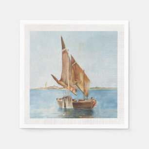 Oude Zeilboot Aquarel Kust Watergezicht Servet