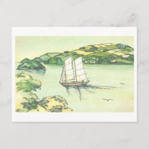 Oude zeilboot in binnenzee, Japan Briefkaart