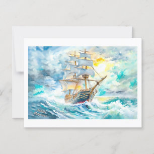Oude zeilboot in het Storm Briefkaart