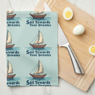 Oude Zeilboot Zeevaart Inspirerende Spreuk Theedoek