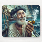 Oude zeiler op een zeilboot roken een pijp muismat (Voorkant)