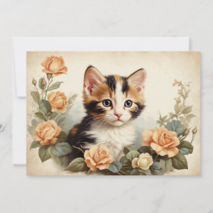 Oude Zoete Lapjeskatportret Bloemen Mielig Feestdagenkaart
