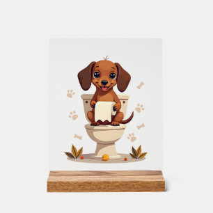 Oude zoete takkel op toilet cartoon badkamer  acryl bord