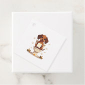 Oude zoete takshond op toilet cartoon badkamer  bedankjes labels (In situ)