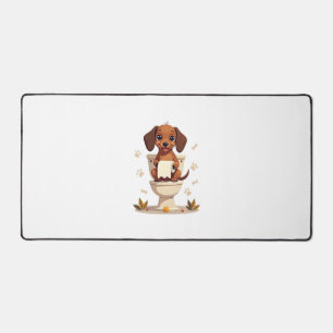 Oude zoete takshond op toilet cartoon badkamer bureaumat