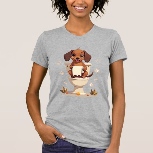 Oude zoete takshond op toilet cartoon badkamer  t-shirt (Voorkant)