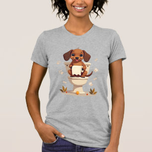 Oude zoete takshond op toilet cartoon badkamer t-shirt