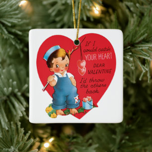 Oude zoete Valentijnsdag, jongen die harten vist Keramisch Ornament