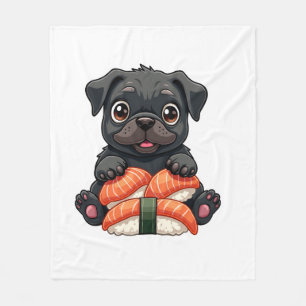 Oude zoete zwarte pug sushi cartoon vector illustr fleece deken