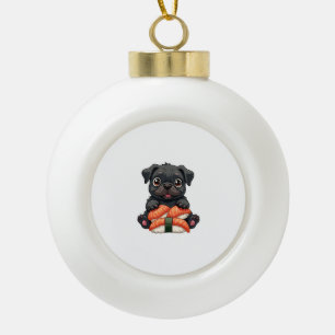 Oude zoete zwarte Pug Sushi Cartoon Vector Illustr Keramische Bal Ornament