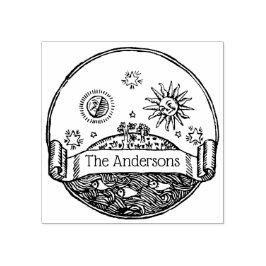 Oude Zon Maan Sterren Oceaan Aarde Tekening Naam Rubberstempel