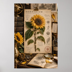 Oude Zonnebloem Herbarium Studie Wandkunst Poster