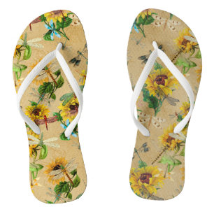 Oude zonnebloemen en libellen   teenslippers