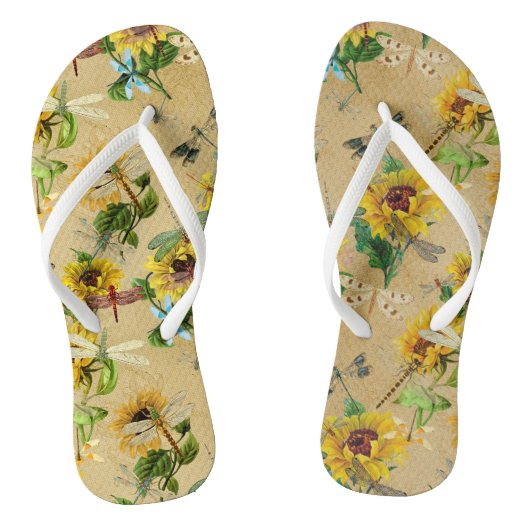 Oude zonnebloemen en libellen teenslippers (Voetbed)