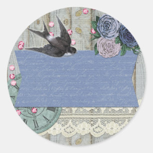 Oude Zwaluw Vogel Kobaltblauw Shabby Chic Handwerk Ronde Sticker