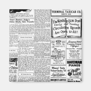 Oude zwart & witte krant, retro advertentie magneet