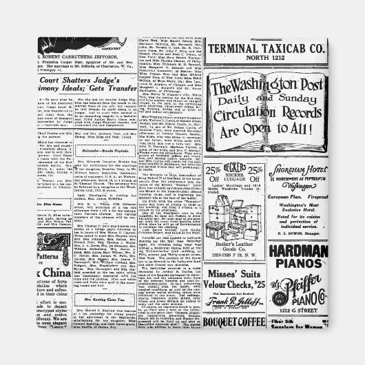 Oude zwart & witte krant, retro advertentie magneet (Voorkant)