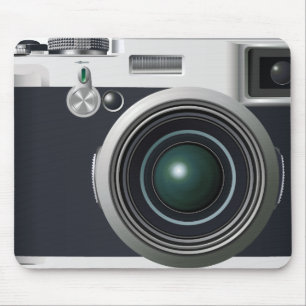 Oude zwarte camera muismat