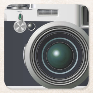 Oude zwarte camera vierkante kartonnen onderzetter