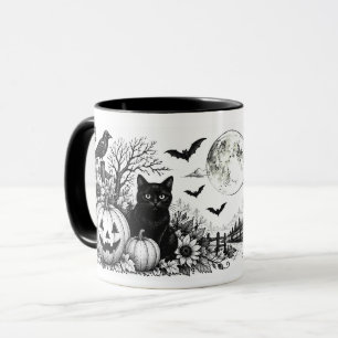 Oude zwarte en witte Halloween mok
