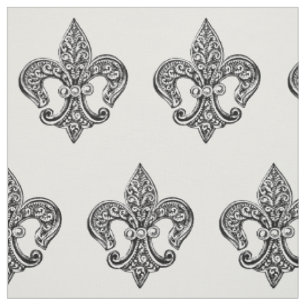 Oude zwarte en witte kantachtige Fleur De Lis Stof