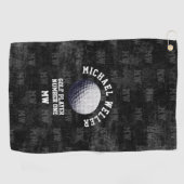 Oude zwarte golfhanddoek met golfnaam golfhanddoek (Horizontaal)