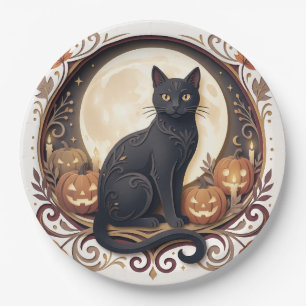 Oude Zwarte Kat Halloween Papieren Borden Bordje