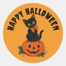 Oude Zwarte Kat Jack-O'-Lantern Gelukkig Halloween