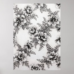 Oude Zwarte Pioen Varens Botanische Herhaling Post Poster