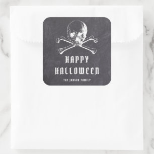 Oude Zwarte Piratenschedel & Botten Halloween  Vierkante Sticker