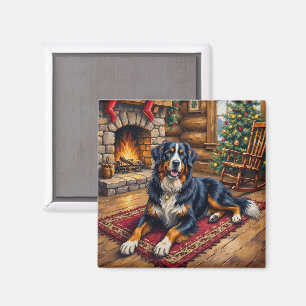 Oude Zwitserse berghond knus Kerstmis chalet Magneet