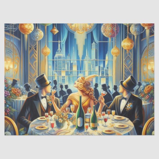 oudejaarsavond Art Deco Lady Tissue Paper Tissuepapier (Voorkant)