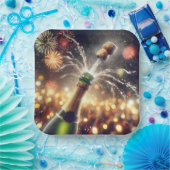 Oudejaarsavond Champagne met knallende kurk Papieren Bordje (Feest)