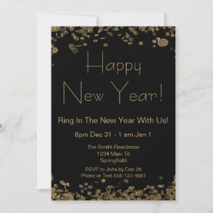 Oudejaarsavond Elegante Zwart-Gouden Glitter Kaart