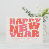 Oudejaarsavond feest leuk trendy retro roze rood kaart (Staand voorkant)