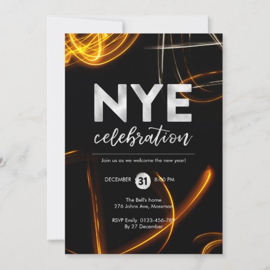 Oudejaarsavond feest licht sprankelaar Uitnodiging (Voorkant)