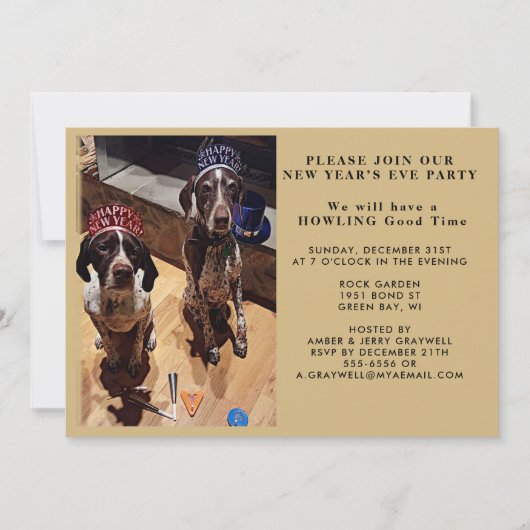 Oudejaarsavond Feesthonden en Vuurwerk Uitnodiging (Voorkant)