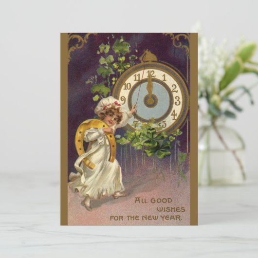 oudejaarsavond Irish Lass Clock om middernacht Kaart (Staand voorkant)