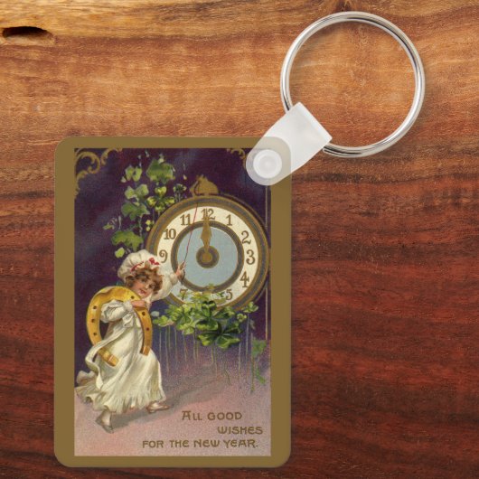 oudejaarsavond Irish Lass Clock om middernacht Sleutelhanger (Achterkant)