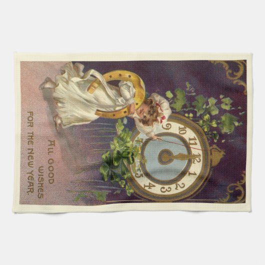 oudejaarsavond Irish Lass Clock om middernacht Theedoek (Horizontaal)