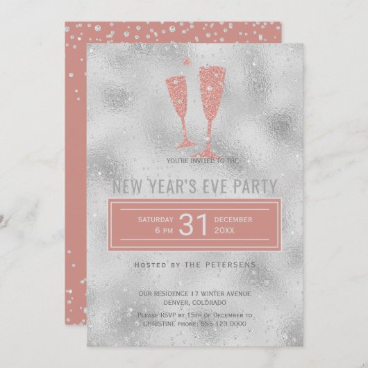 Oudejaarsavond Party Classy Elegant Silver Blush Kaart (Voorkant / Achterkant)