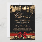 Oudejaarsavond Party Gold Winter Wonder Red Bow Kaart (Voorkant)