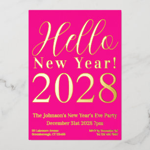 Oudejaarsavond Party Hot Pink Real Gold Folie Uitnodiging
