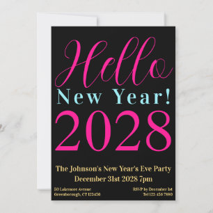 Oudejaarsavond Party Zwart Hot Pink Uitnodiging