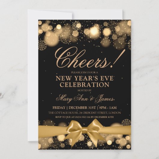 Oudejaarsfeest Gouden Winter Wonder Bow Kaart (Voorkant)