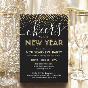 Oudejaarsfeest juicht zwarte en gouden Confetti Kaart