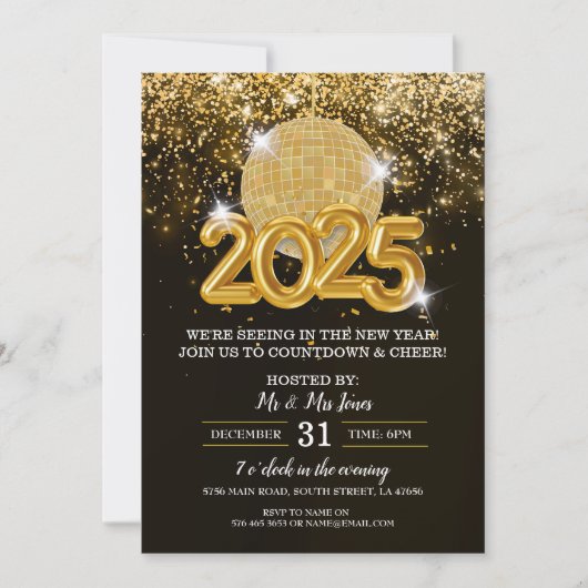 Oudejaarsfeest zwart en goud kaart (Voorkant)