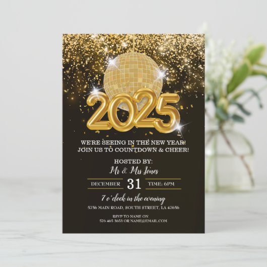 Oudejaarsfeest zwart en goud kaart (Staand voorkant)