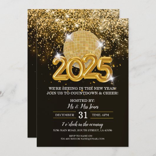 Oudejaarsfeest zwart en goud kaart (Voorkant / Achterkant)