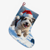 Oudengelse herdershond die rent in het Pet van Sno Grote Kerstsok (Voorkant (Hangend))